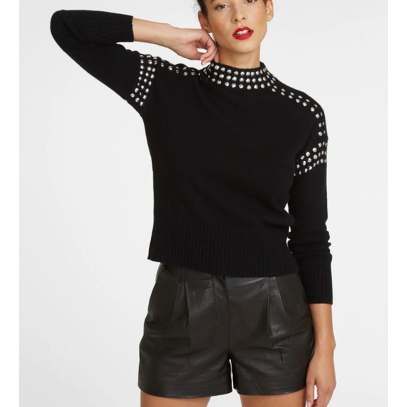 Autumn Cashmere Dark Green Mock Neck Sweater with Stud Details XS NWOT - Picture 4 of 5